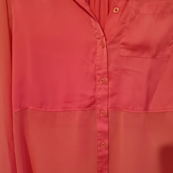 Free People Best of Both Worlds Hot Pink Half Sheer Long Sleeve Button D… - Picture 3 of 9